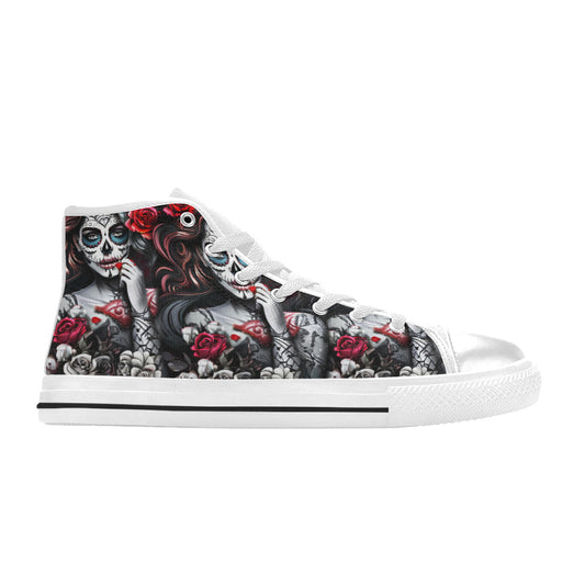 MEN'S Sugar Skull Woman Rose High Top Canvas Neon Fantasy Shoes
