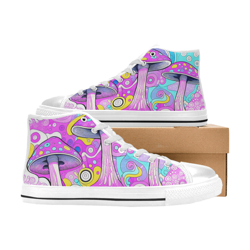 WOMEN'S Magic Mushrooms Art 3 High Top Canvas Grunge Custom Shoes