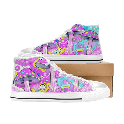 WOMEN'S Magic Mushrooms Art 3 High Top Canvas Grunge Custom Shoes