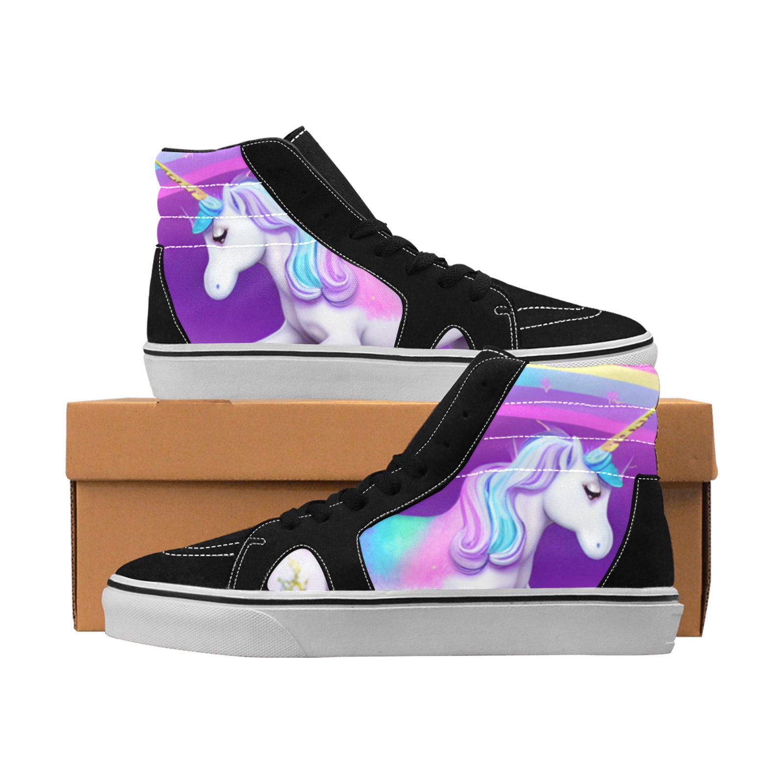 WOMEN'S Unicorn Food Dog High Top Skateboarding Wallpaper Art Shoes