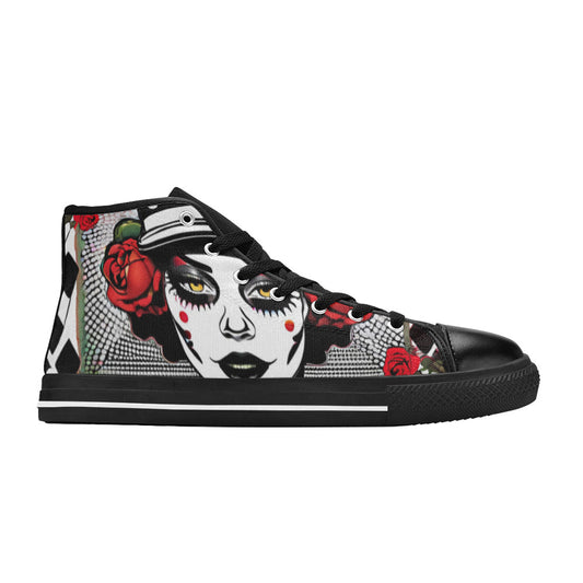 WOMEN'S Clown Woman Roses High Top Canvas Vibrant Chaos Custom Shoes
