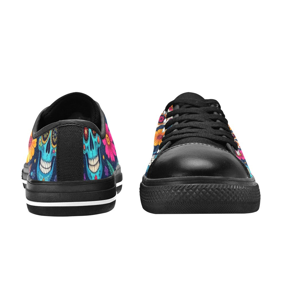 KIDS' Rainbow Sugar Skull Weave Low Top Canvas Aesthetic Shoes