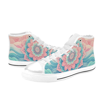 KIDS' Firefly_Pastel Wave Mandala High Top Canvas Wallpaper Art Custom Shoes