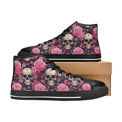 MEN'S Skull Cherry Blossom High Top Canvas Wallpaper Art Shoes