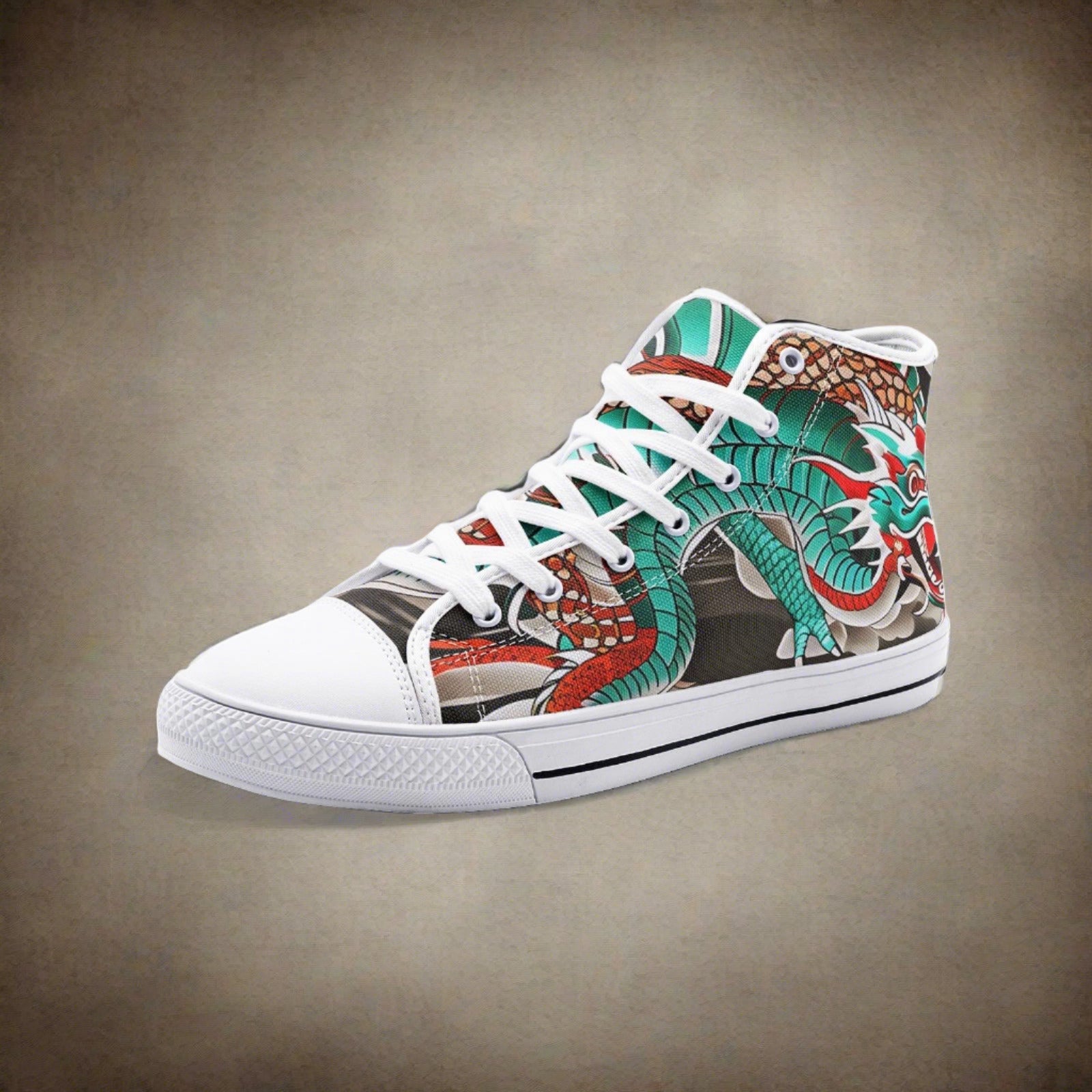 Chinese Dragon Purple Teal Custom Bold Art - Freaky Shoes | Custom Art Sneakers