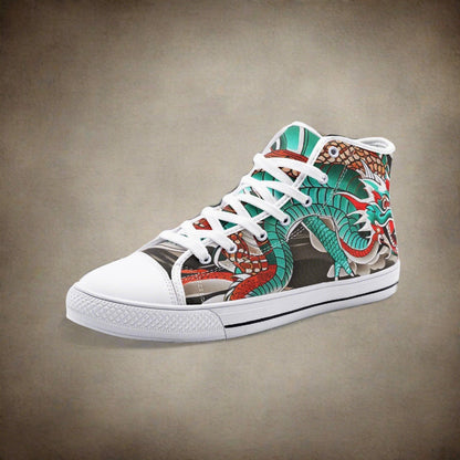 Chinese Dragon Purple Teal Custom Bold Art - Freaky Shoes | Custom Art Sneakers