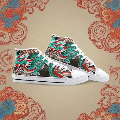 Chinese Dragon Purple Teal Custom Bold Art - Freaky Shoes | Custom Art Sneakers