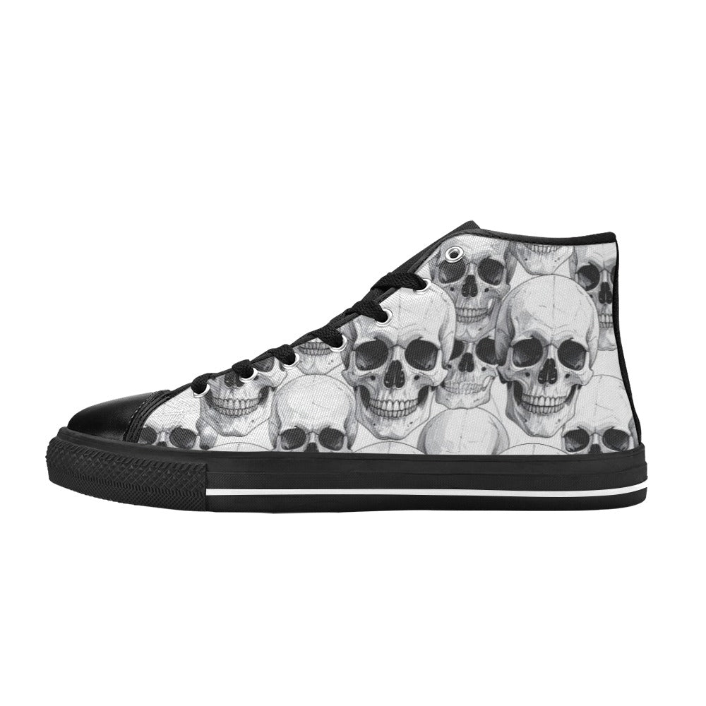WOMEN'S Clean Skull Line Art High Top Canvas Vibrant Chaos Sneakers