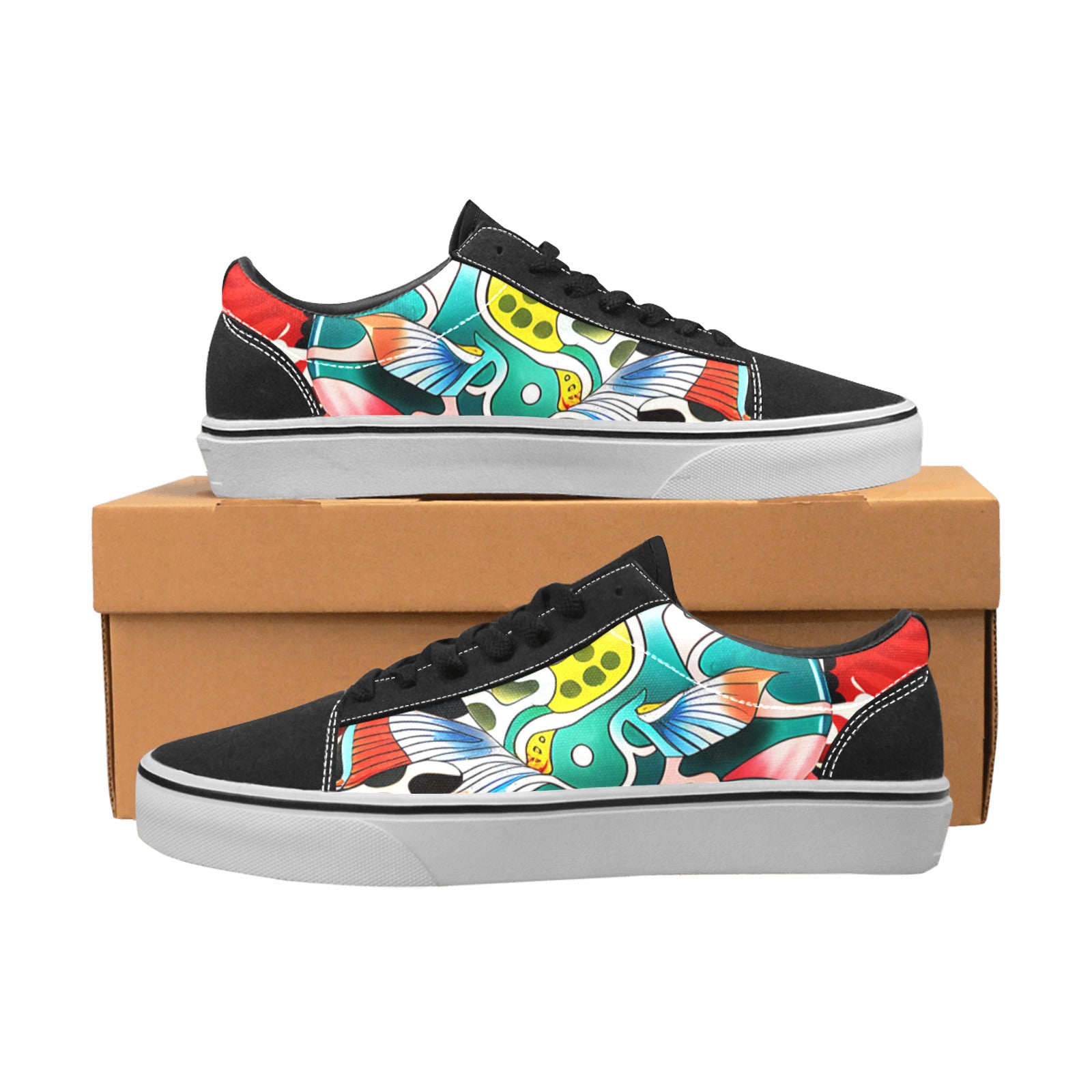 MEN'S Japanese Fish Art 4 Low Top Skateboarding Neon Fantasy Custom Sneakers