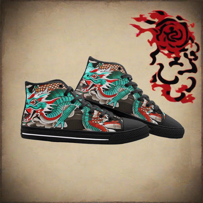 Chinese Dragon Purple Teal Custom Bold Art - Freaky Shoes | Custom Art Sneakers