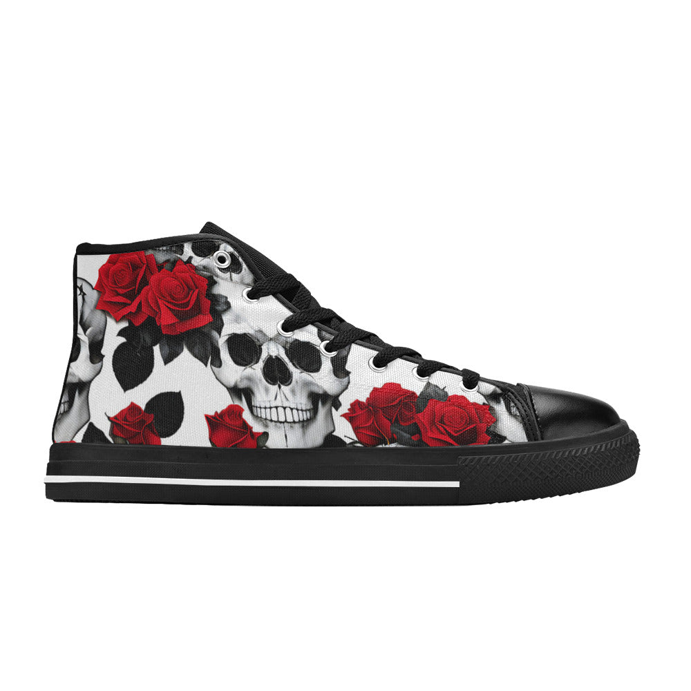 WOMEN'S Skulls Roses Deluxe 7 High Top Canvas Y2K Custom Sneakers