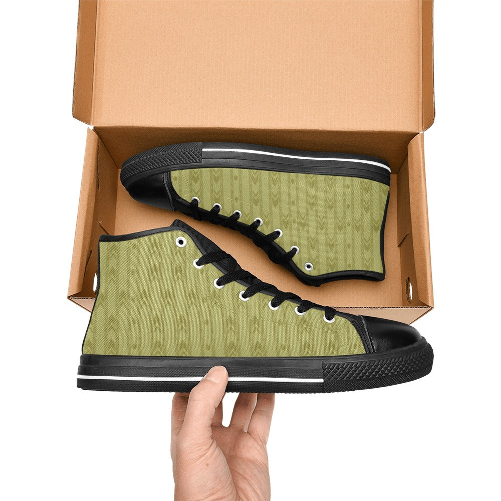 Liminal Horror High-Tops | Yellow Wallpaper Sneakers Kids' High Top Canvas Shoes-4 Sides (Model 017)