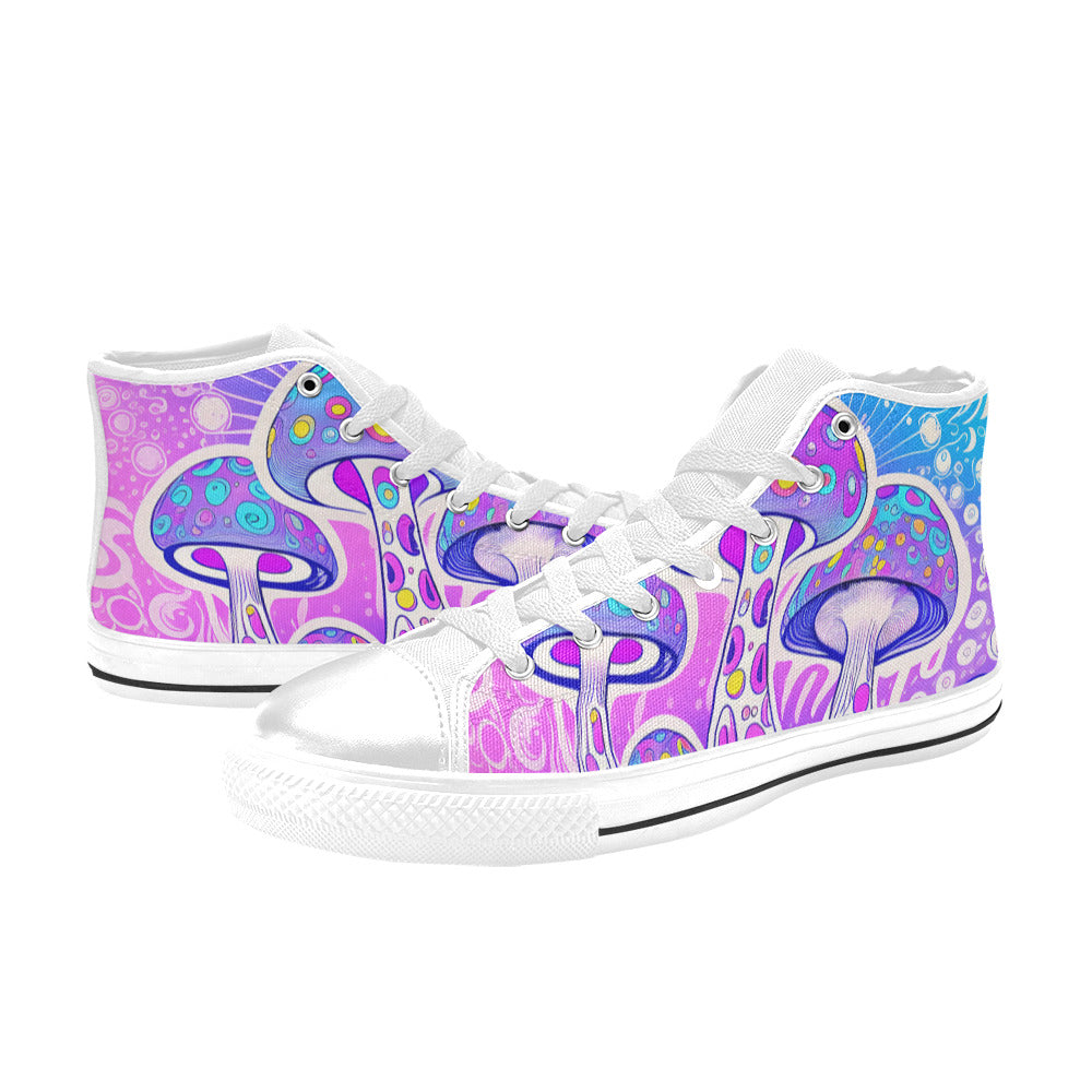 WOMEN'S Magic Mushrooms Art High Top Canvas Cottagecore Sneakers