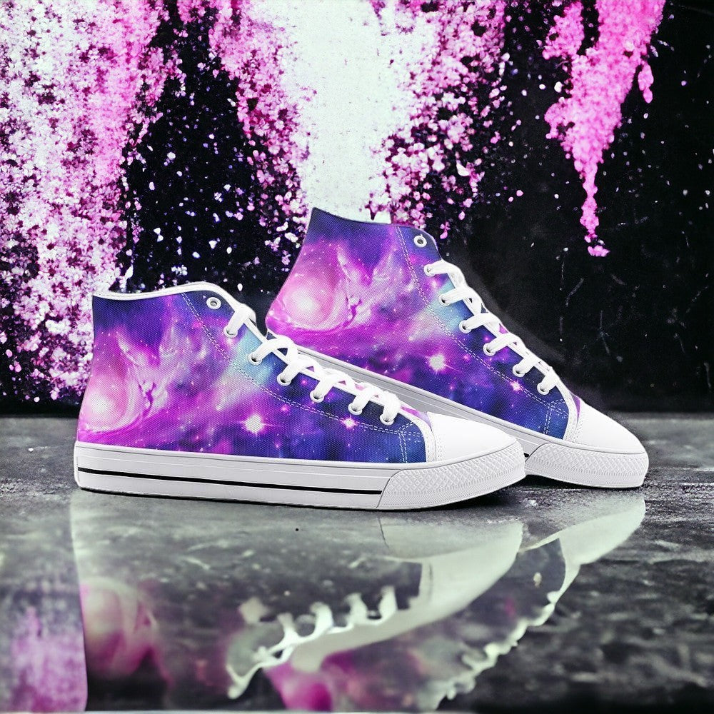 Galaxy Fun high-top canvas shoes, custom full-wrap printed design — Freaky Shoes