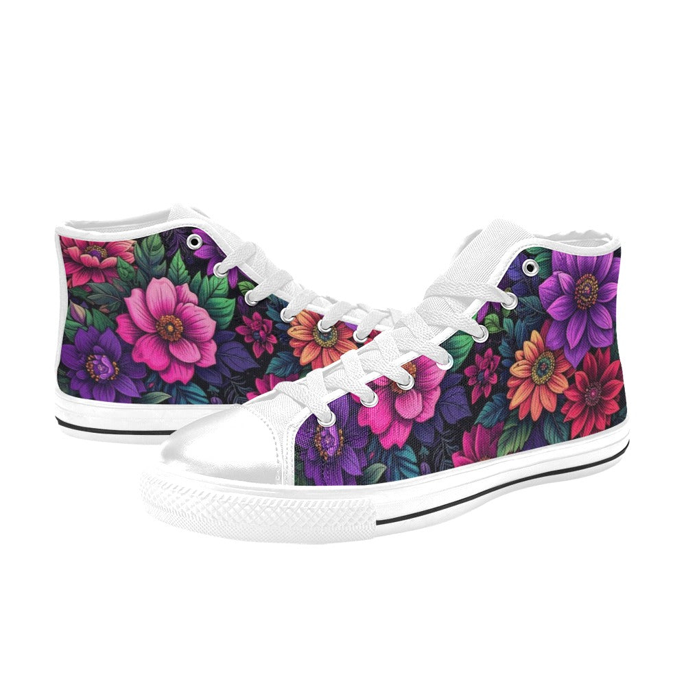 WOMEN'S Trippy Floral Chaos High Top Canvas Neon Fantasy Sneakers