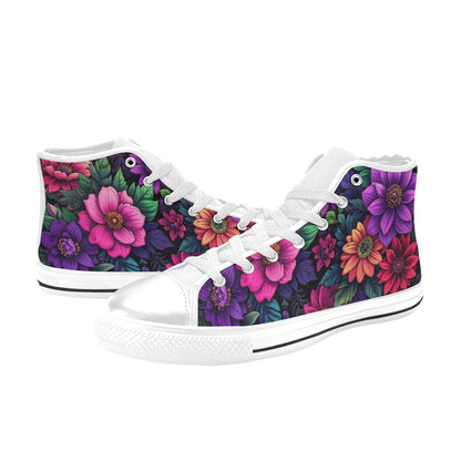 WOMEN'S Trippy Floral Chaos High Top Canvas Neon Fantasy Sneakers