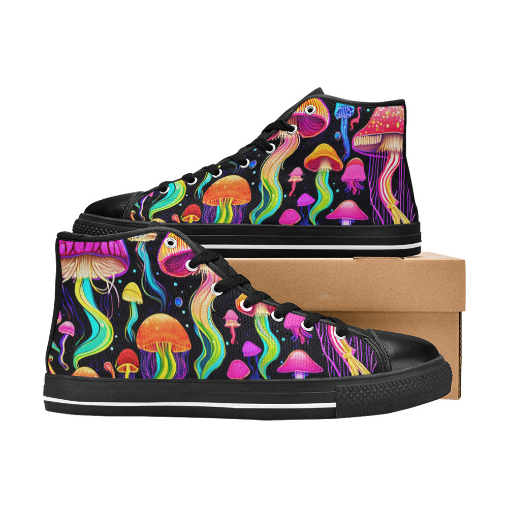 MEN'S Jellyfish Vibrant Mushroom Art High Top Canvas Grunge Sneakers