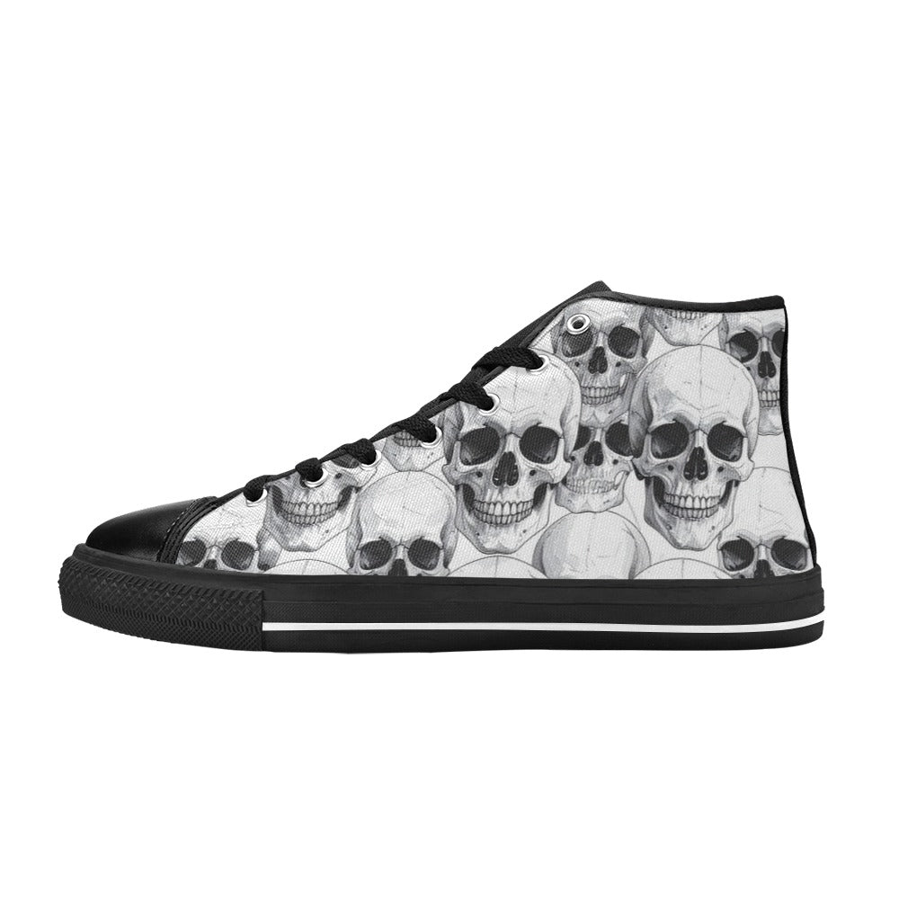 MEN'S Clean Skull Line Art High Top Canvas Dark Academia Custom Sneakers