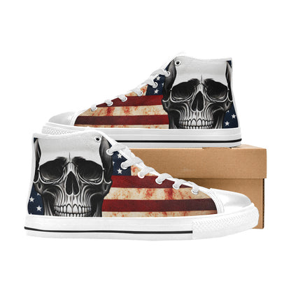 MEN'S Patriotic Skull Flag Men’S High Top Canvas Vibrant Chaos Custom Sneakers