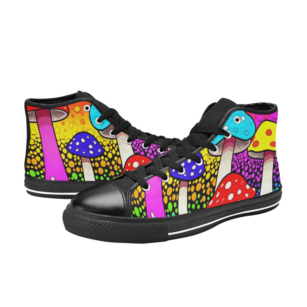 WOMEN'S Colorful Mushrooms Art Vibes High Top Canvas Y2K Custom Sneakers