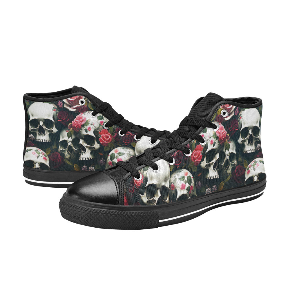 MEN'S Rose Skulls Dark 5 High Top Canvas Vibrant Chaos Custom Sneakers