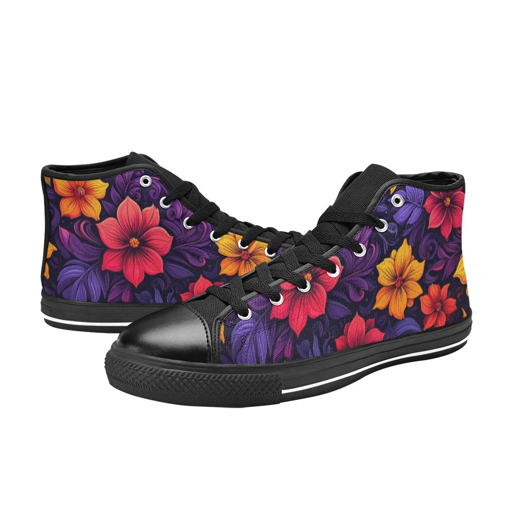 MEN'S Exotic Floral Weave Men’S High Top Canvas Wallpaper Art Custom Sneakers