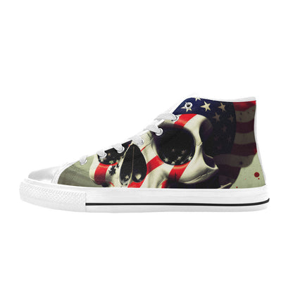 WOMEN'S Patriotic Skull Flag High Top Canvas Grunge Custom Shoes