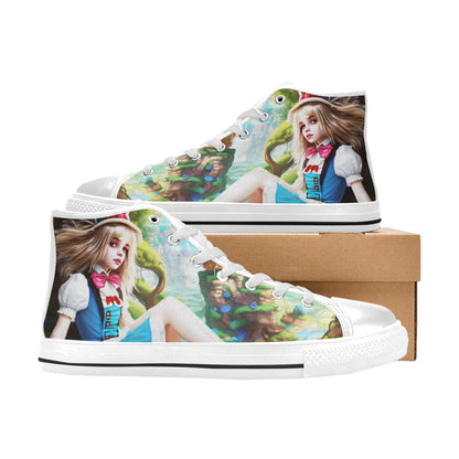 WOMEN'S Acid Creepy Wonderland Psychedelic High Top Canvas Neon Fantasy Custom Sneakers
