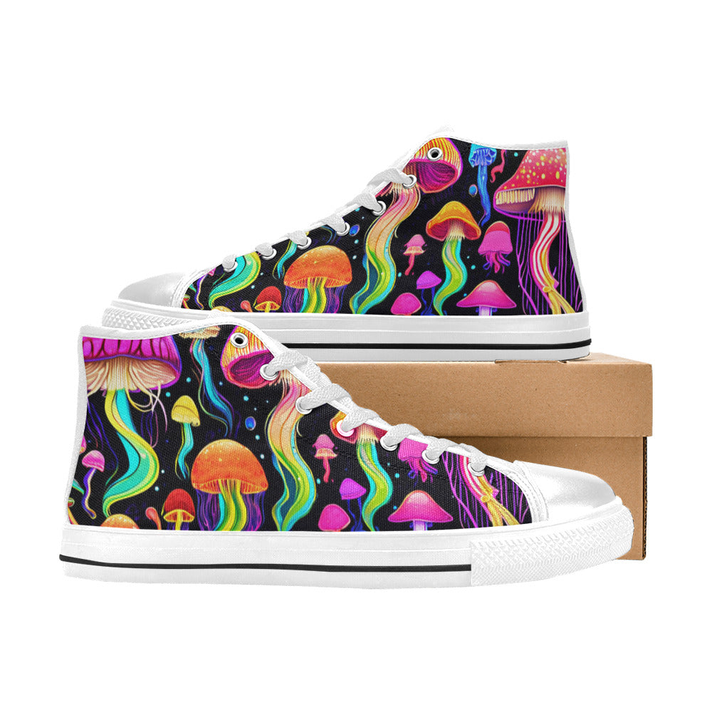 MEN'S Jellyfish Vibrant Mushroom Art High Top Canvas Cottagecore Sneakers