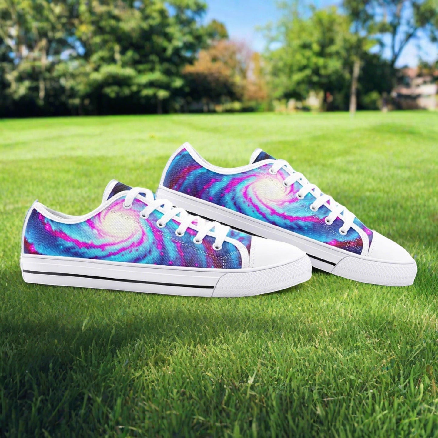 Galaxy Twist custom low-top canvas shoes — wearable art by Freaky Shoes