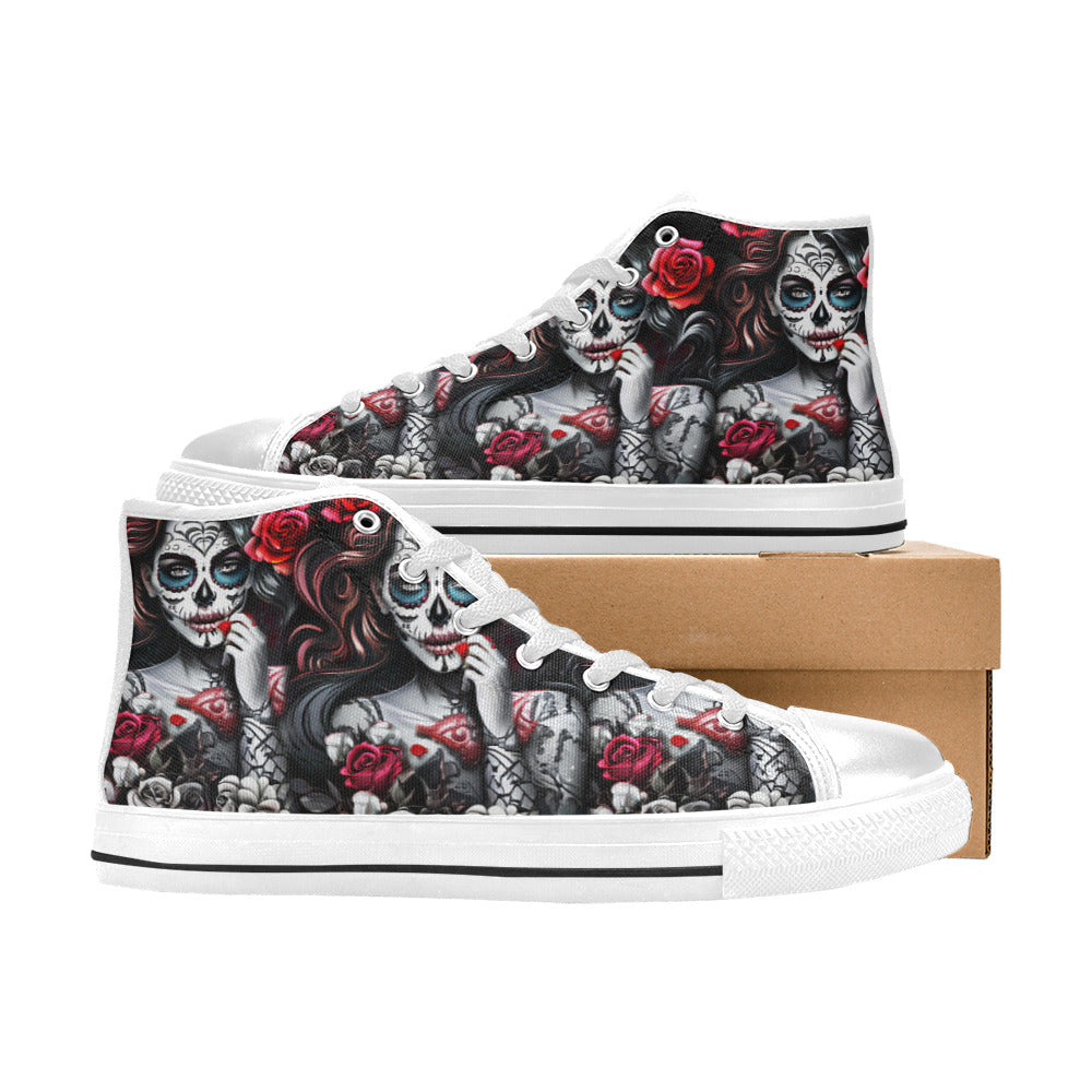 WOMEN'S Sugar Skull Woman Rose High Top Canvas Grunge Shoes