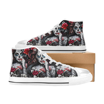 WOMEN'S Sugar Skull Woman Rose High Top Canvas Grunge Shoes