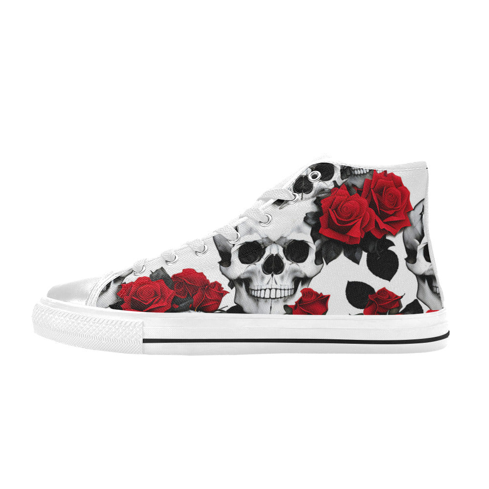 WOMEN'S Skulls Roses Deluxe 7 High Top Canvas Dark Academia Shoes