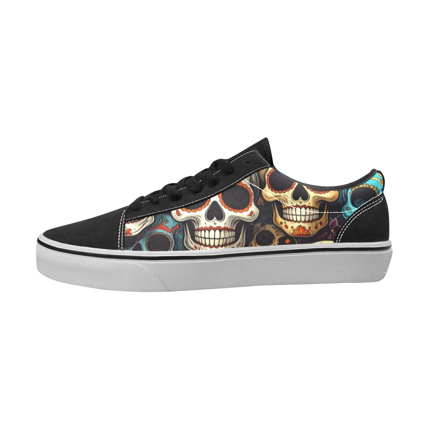 WOMEN'S Aggressive Comic Sugar Skull Low Top Skateboarding Neon Fantasy Shoes