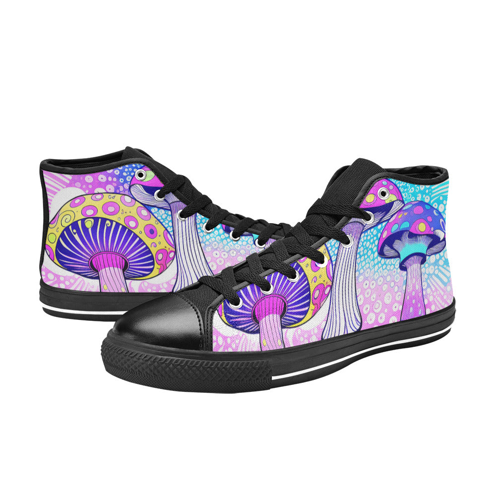 MEN'S Magic Mushrooms Art 2 High Top Canvas Surreal Shoes