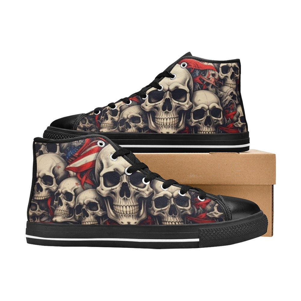 MEN'S Patriotic Skull Flag High Top Canvas Y2K Custom Shoes