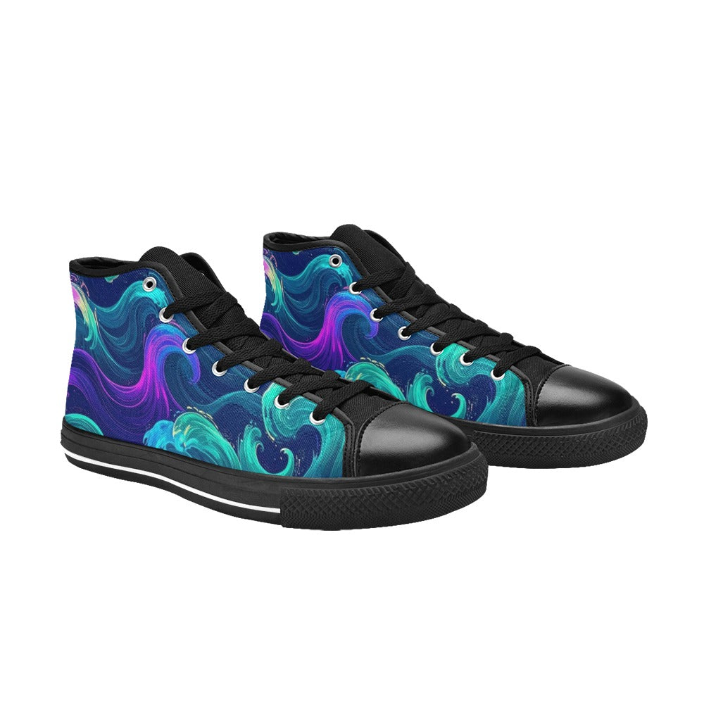 WOMEN'S Glowing Ocean Swirls High Top Canvas Aesthetic Shoes