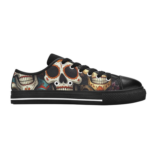 KIDS' Aggressive Comic Sugar Skull Low Top Canvas Dark Academia Sneakers