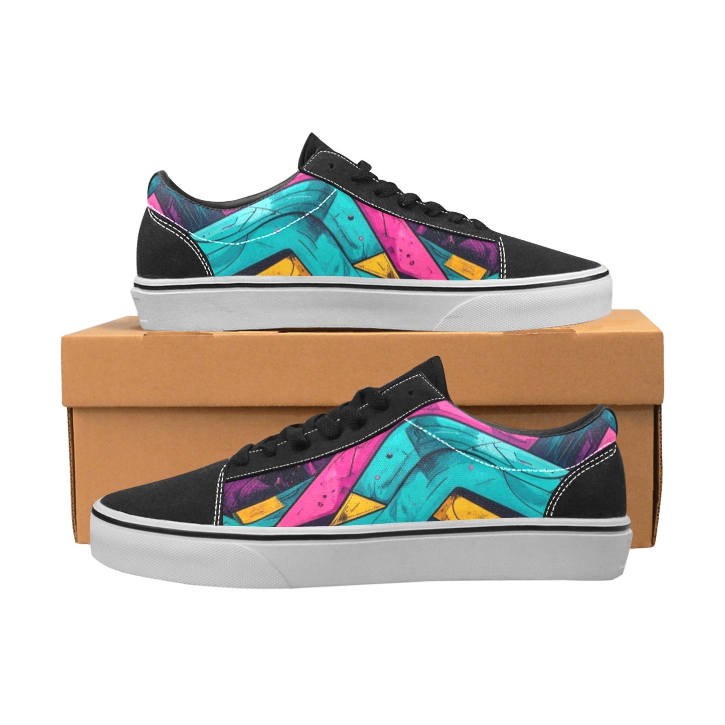 WOMEN'S Neon Squiggle Memphis Custom Low Top Skateboarding Vivid Custom Shoes