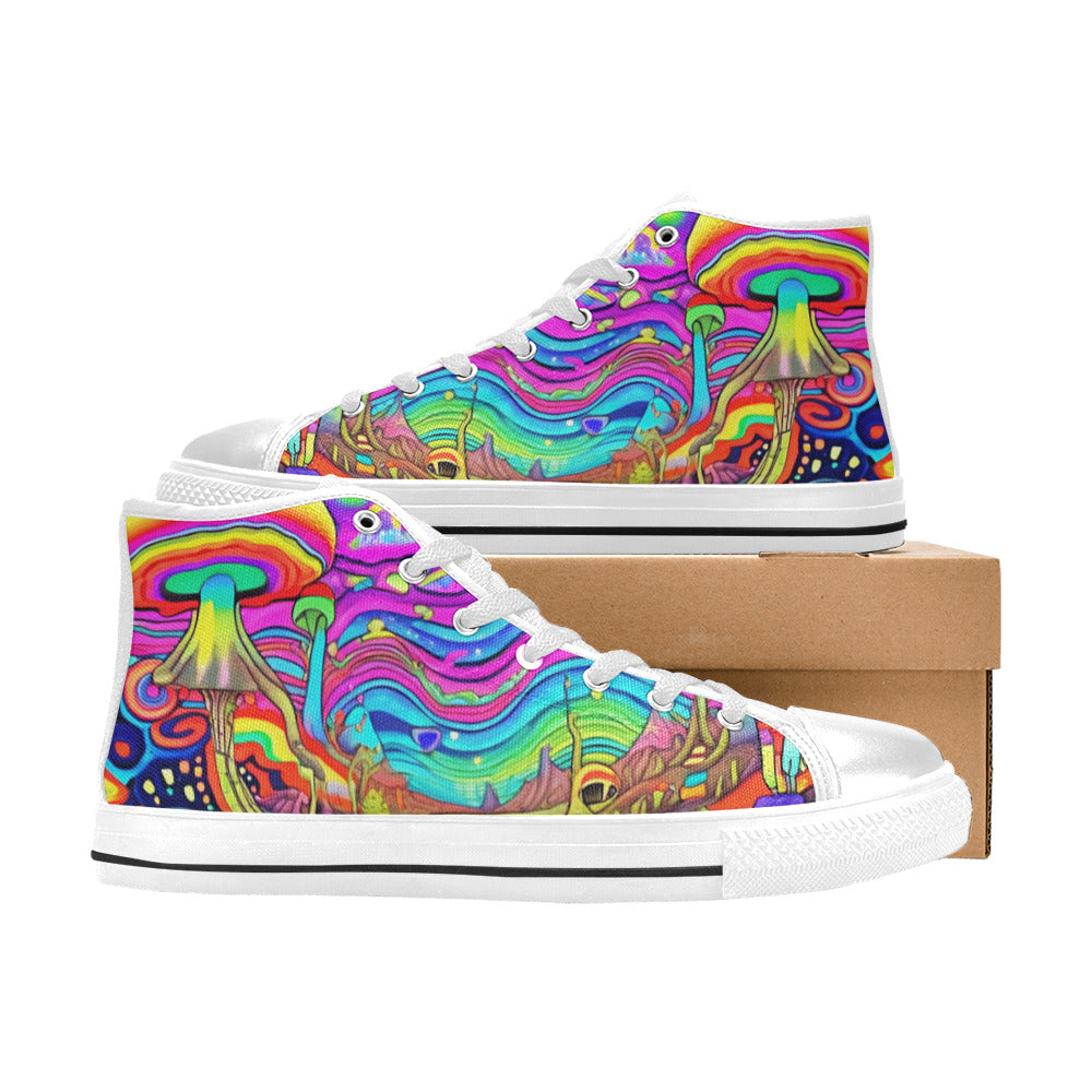 WOMEN'S Trippy Acid World Art High Top Canvas Neon Fantasy Shoes