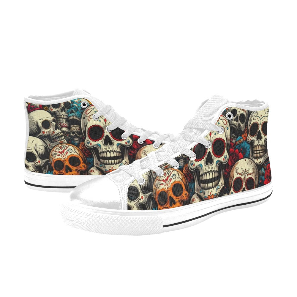 MEN'S Aggressive Halftone Sugar Skull High Top Canvas Aesthetic Custom Sneakers