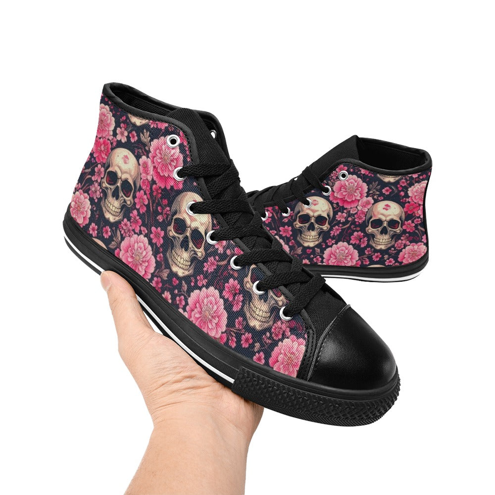 MEN'S Skull Cherry Blossom High Top Canvas Wallpaper Art Shoes
