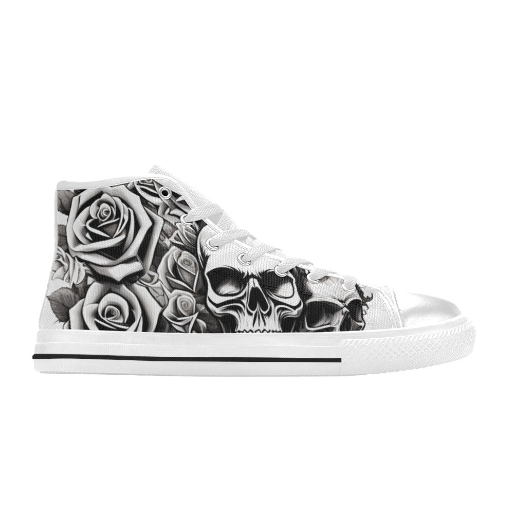 MEN'S Skull Roses Black White High Top Canvas Dreamcore Custom Sneakers