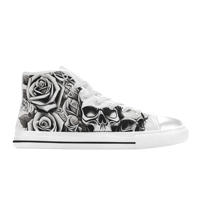 MEN'S Skull Roses Black White High Top Canvas Dreamcore Custom Sneakers