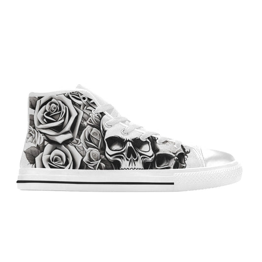 MEN'S Skull Roses Black White High Top Canvas Dreamcore Custom Sneakers