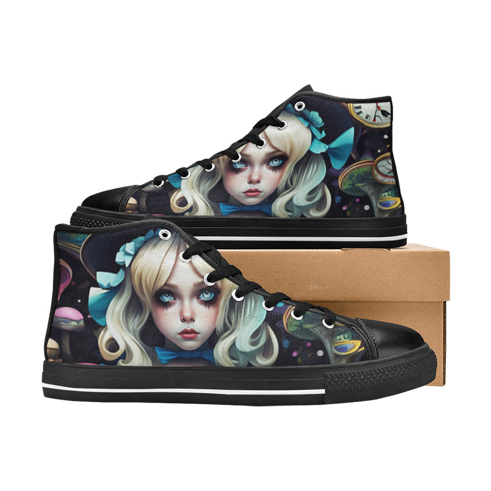 WOMEN'S Creepy Art Trippy Wonderland High Top Canvas Neon Fantasy Custom Shoes