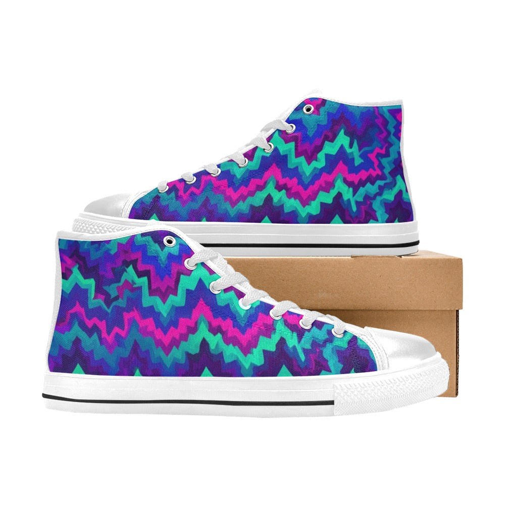 KIDS' Psychedelic Chevron Vortex High Top Canvas Vivid Sneakers