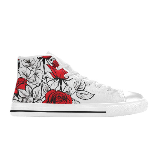 MEN'S Red Roses Pen Ink High Top Canvas Vibrant Chaos Custom Shoes