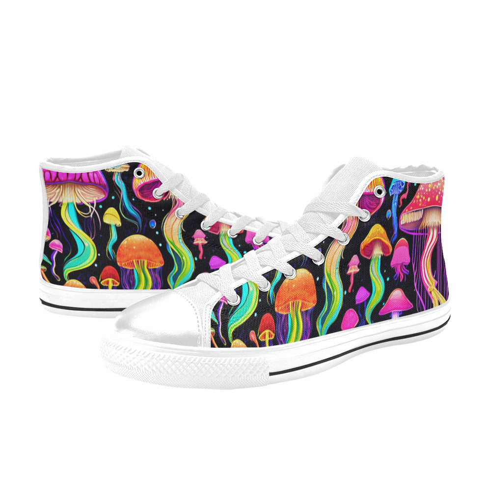 MEN'S Jellyfish Vibrant Mushroom Art High Top Canvas Cottagecore Sneakers