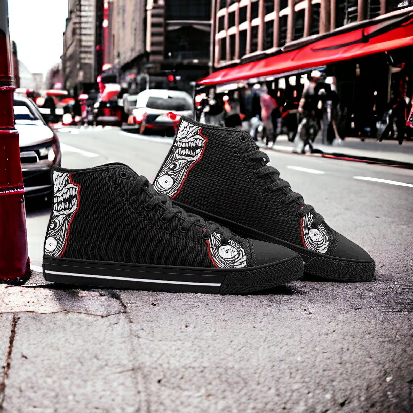 Freestyle Art high-top canvas shoes, custom full-wrap printed design — Freaky Shoes
